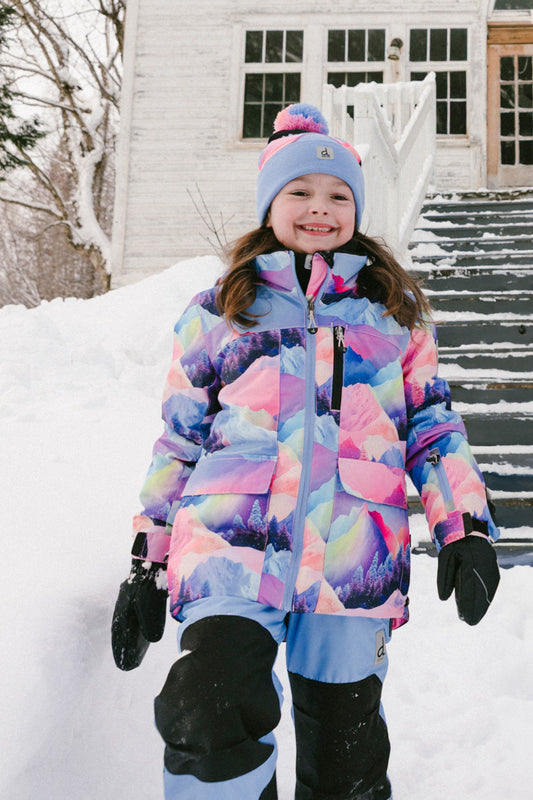 Two Piece Play Snowsuit Pink Mountain Print With Blue Pants-1