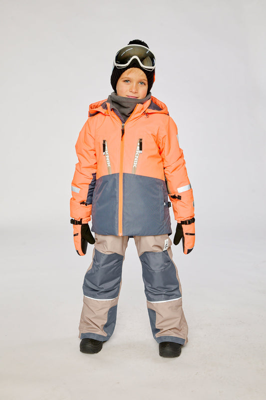 Two Piece Teknik Snowsuit Bright Orange Grey And Taupe-1
