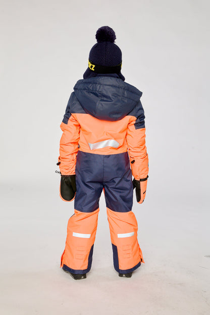 Kids One Piece Teknik Snowsuit Bright Orange And Blue-3