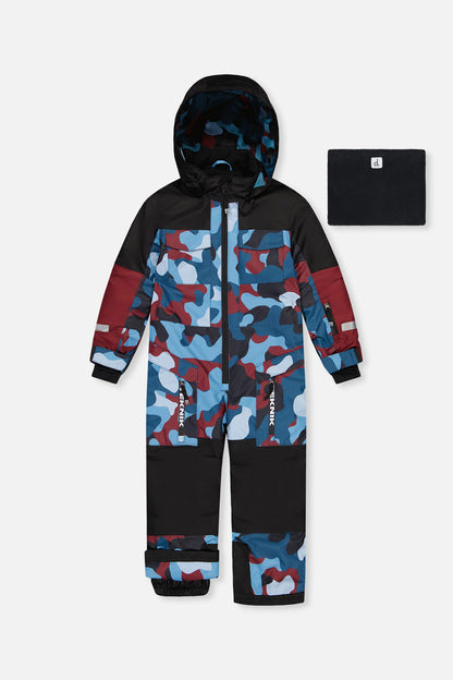 Kids One Piece Teknik Snowsuit Blue And Red Camouflage-0