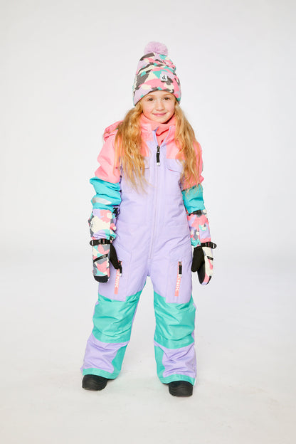 Kids One Piece Teknik Snowsuit Lavender Turquoise And Orange-1