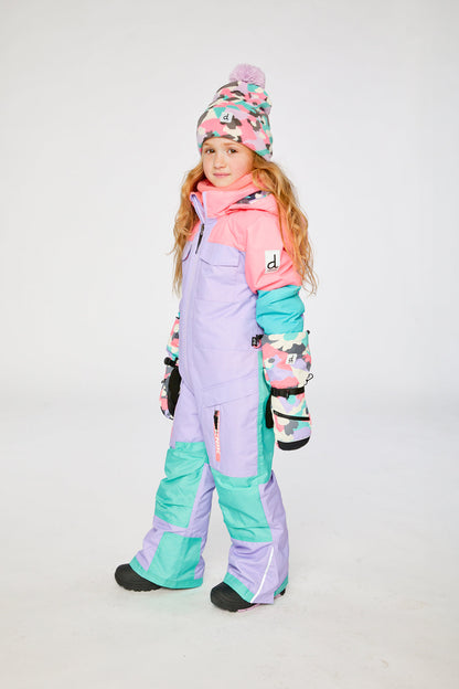 Kids One Piece Teknik Snowsuit Lavender Turquoise And Orange-2