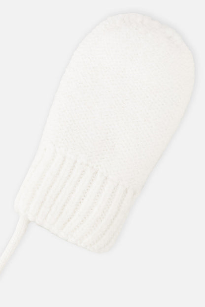 Infant Knit Mittens With String Off-White-2