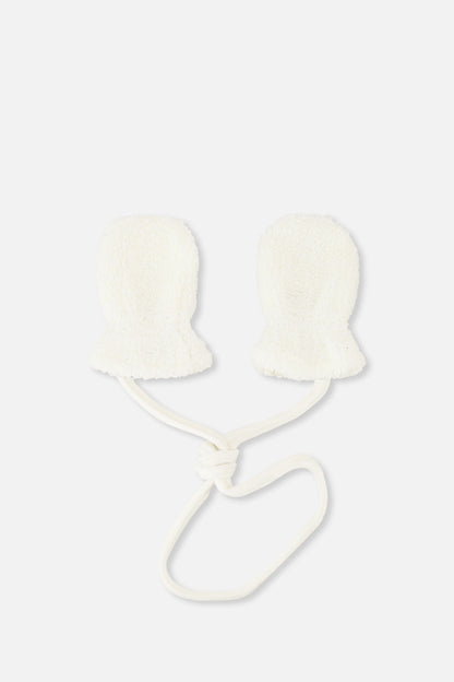 Infant Sherpa Mittens With String Off-White-1
