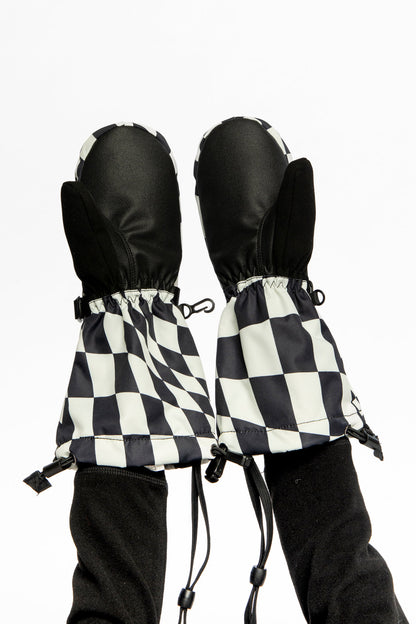 Teknik Winter Mittens White Checkered Print-2