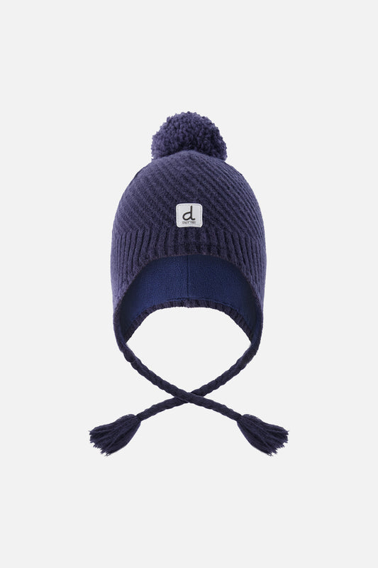 Winter Peruvian Knit Hat With Pompom Navy Blue-0