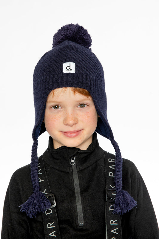Winter Peruvian Knit Hat With Pompom Navy Blue-1