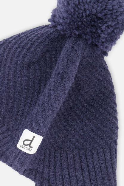 Winter Peruvian Knit Hat With Pompom Navy Blue-3