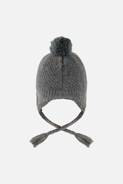 Winter Peruvian Knit Hat With Pompom Cool Dark Grey-2