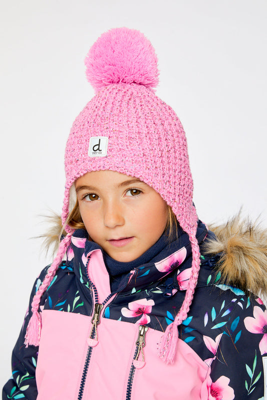 Winter Peruvian Knit Hat With Pompom Pink-1