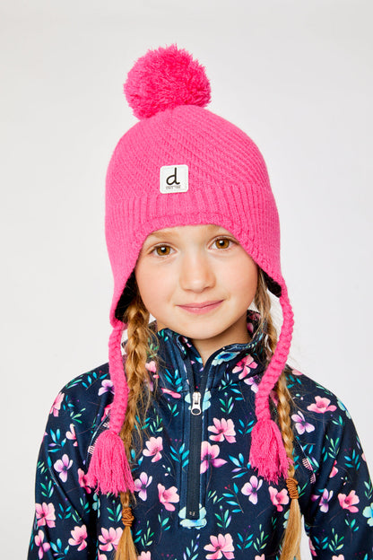 Winter Peruvian Knit Hat With Pompom Bright Pink-1