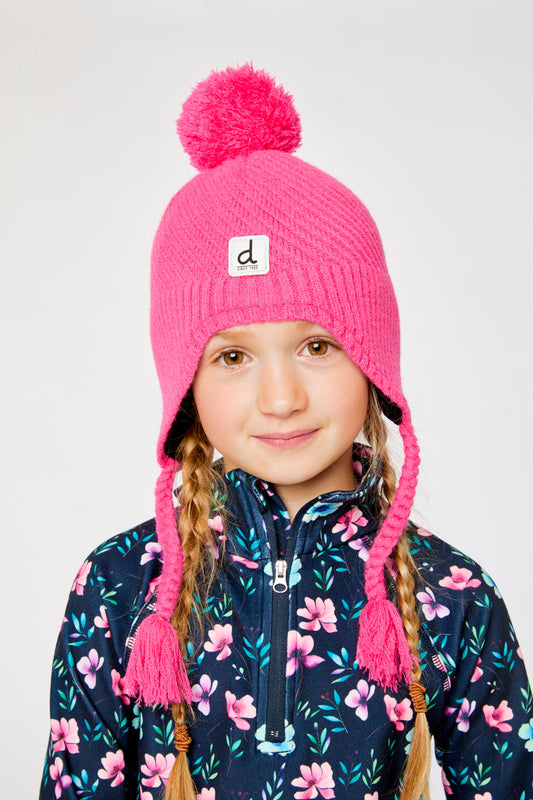 Winter Peruvian Knit Hat With Pompom Bright Pink-1