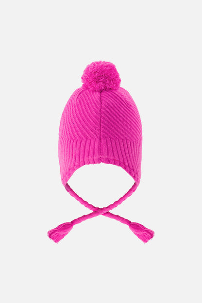 Winter Peruvian Knit Hat With Pompom Bright Pink-2