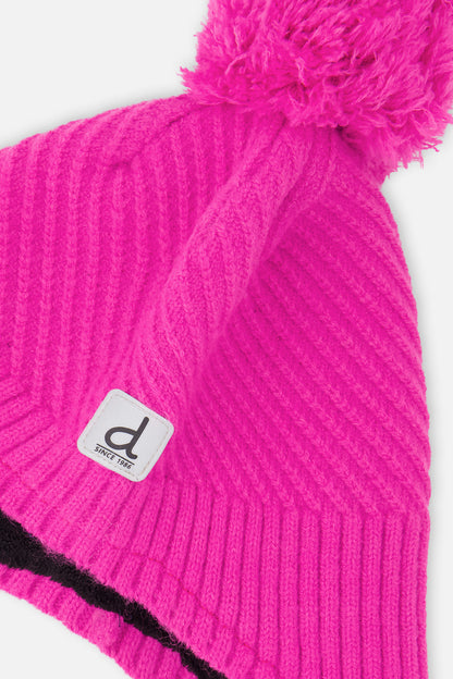 Winter Peruvian Knit Hat With Pompom Bright Pink-3