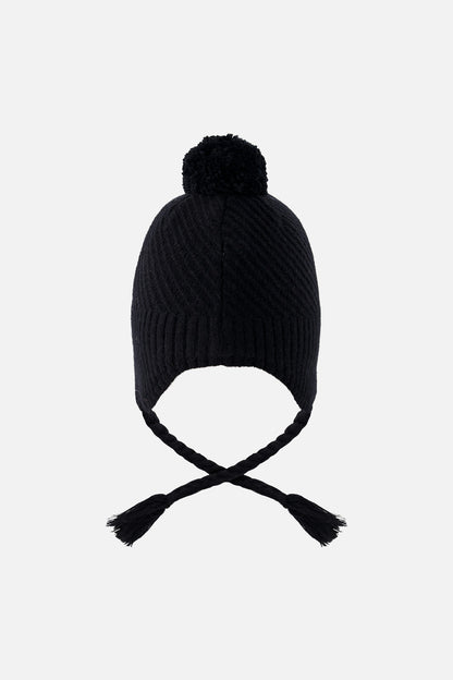 Winter Peruvian Knit Hat With Pompom Black-1
