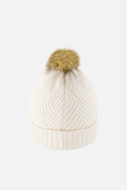 Winter Knit Hat With Pompom Off-White-2