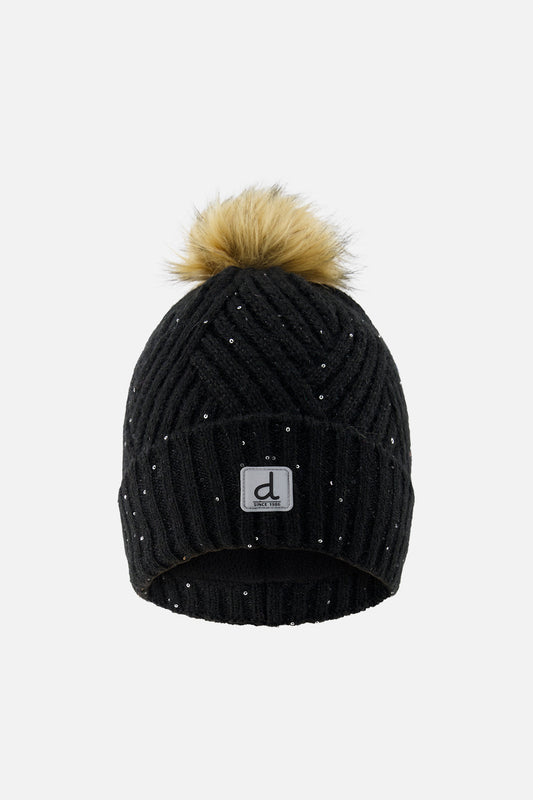 Winter Knit Hat With Pompom Black-0