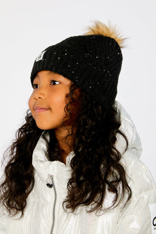 Winter Knit Hat With Pompom Black-1