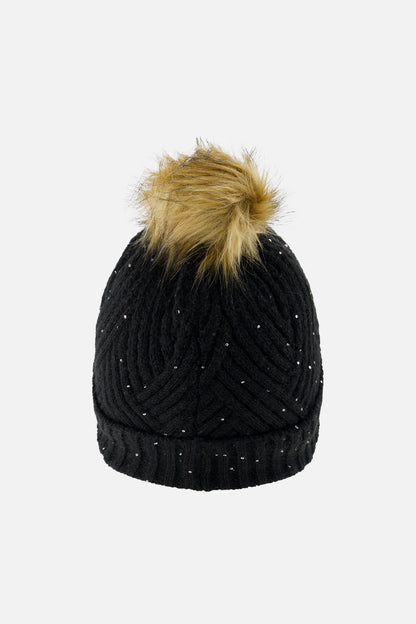 Winter Knit Hat With Pompom Black-2