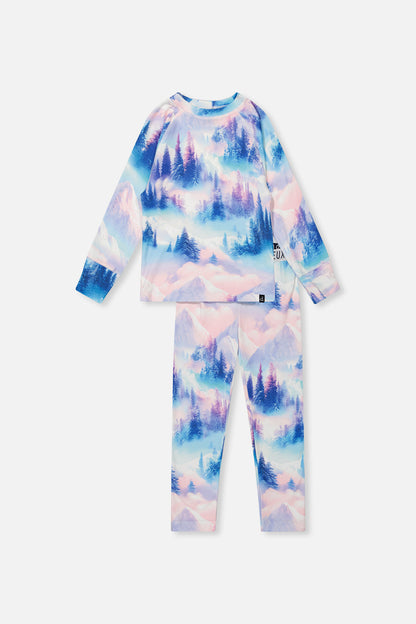 Two Piece Thermal Underwear Blue And Pink Mountain Print-0
