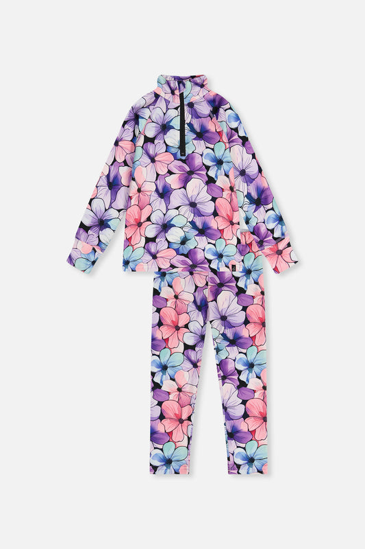Two Piece Thermal Underwear Purple Floral Print-0