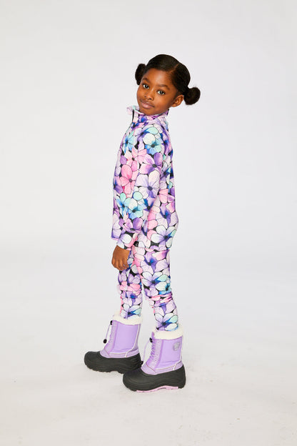 Two Piece Thermal Underwear Purple Floral Print-4