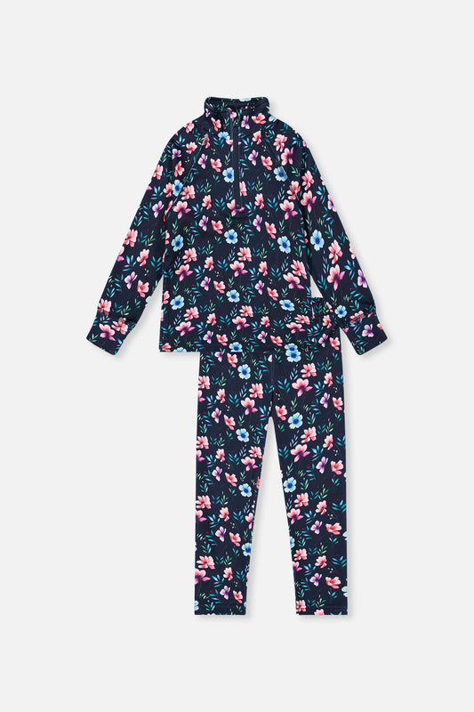 Two Piece Thermal Underwear Blue Floral Print-0