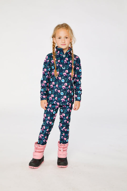 Two Piece Thermal Underwear Blue Floral Print-1