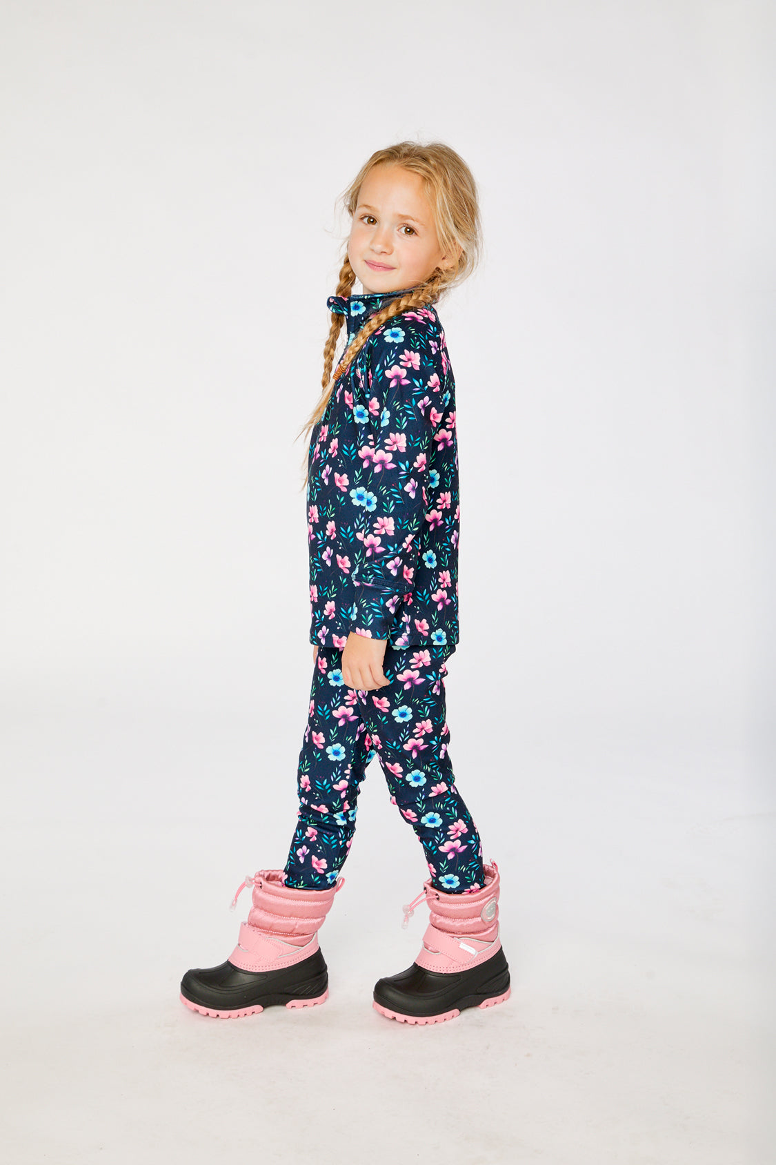 Two Piece Thermal Underwear Blue Floral Print-2