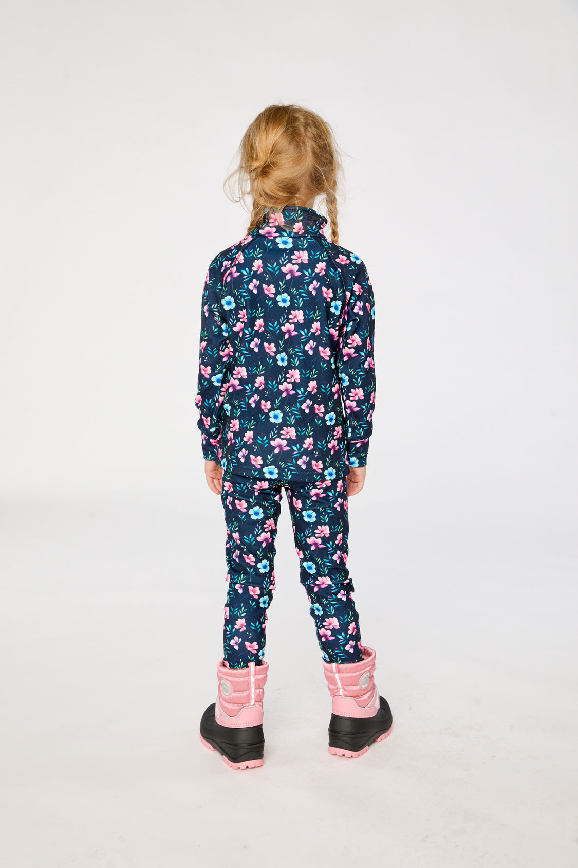 Two Piece Thermal Underwear Blue Floral Print-3