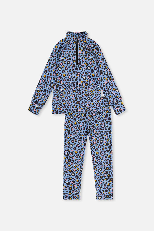 Two Piece Thermal Underwear Blue Leopard Print-0