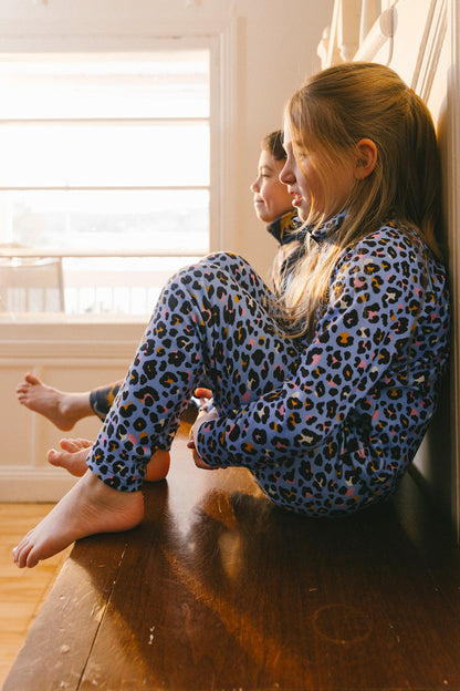 Two Piece Thermal Underwear Blue Leopard Print-2