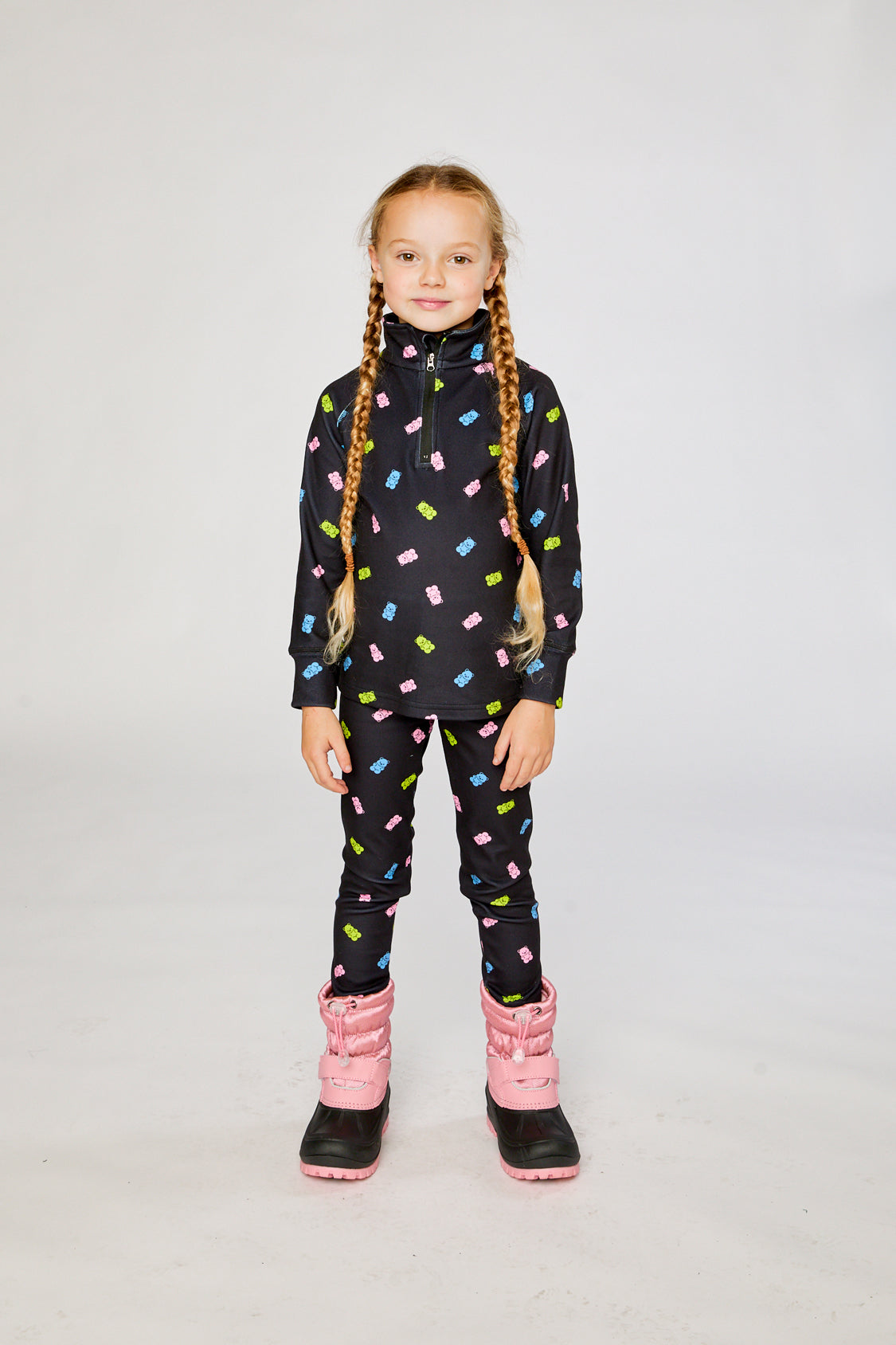 Two Piece Thermal Underwear Black Printed Gummy Bears-1
