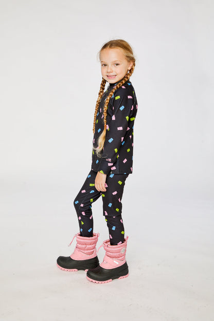 Two Piece Thermal Underwear Black Printed Gummy Bears-2