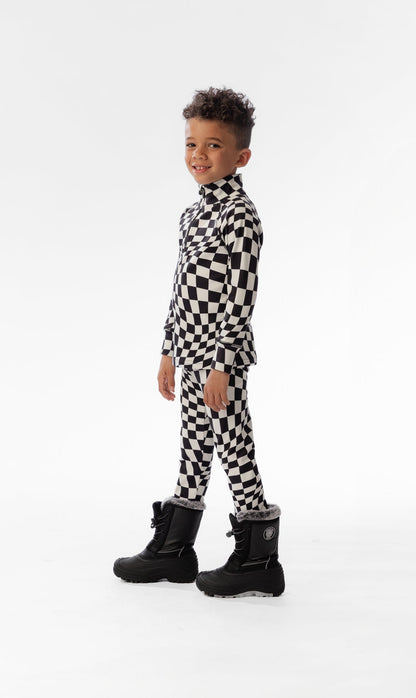 Two Piece Thermal Underwear White Checkered Print-2