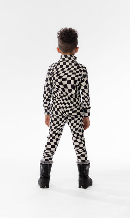 Two Piece Thermal Underwear White Checkered Print-3