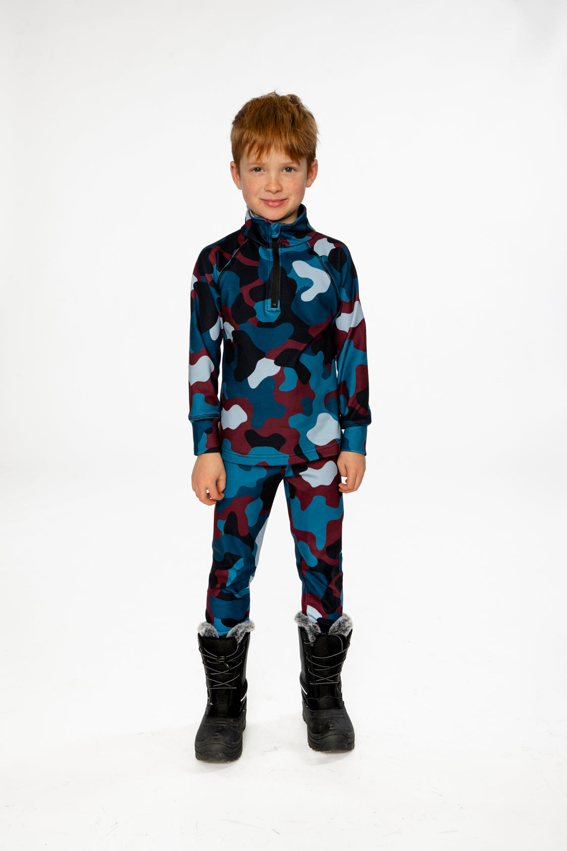 Two Piece Thermal Underwear Blue And Red Camouflage Print-1