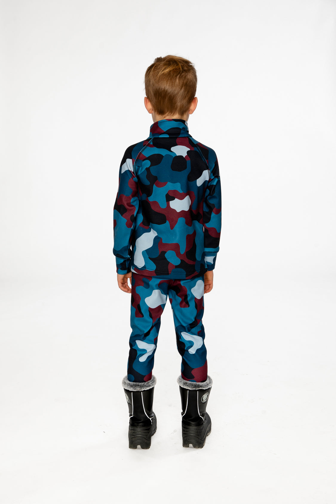 Two Piece Thermal Underwear Blue And Red Camouflage Print-3
