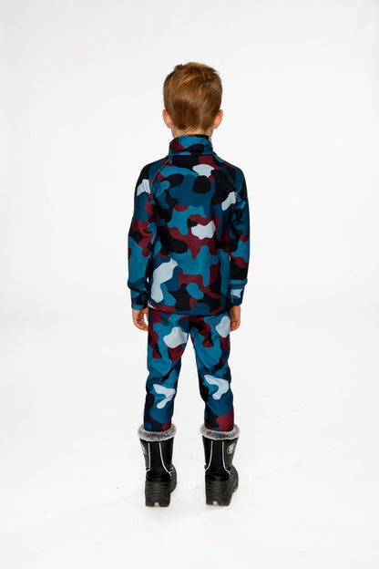 Two Piece Thermal Underwear Blue And Red Camouflage Print-3