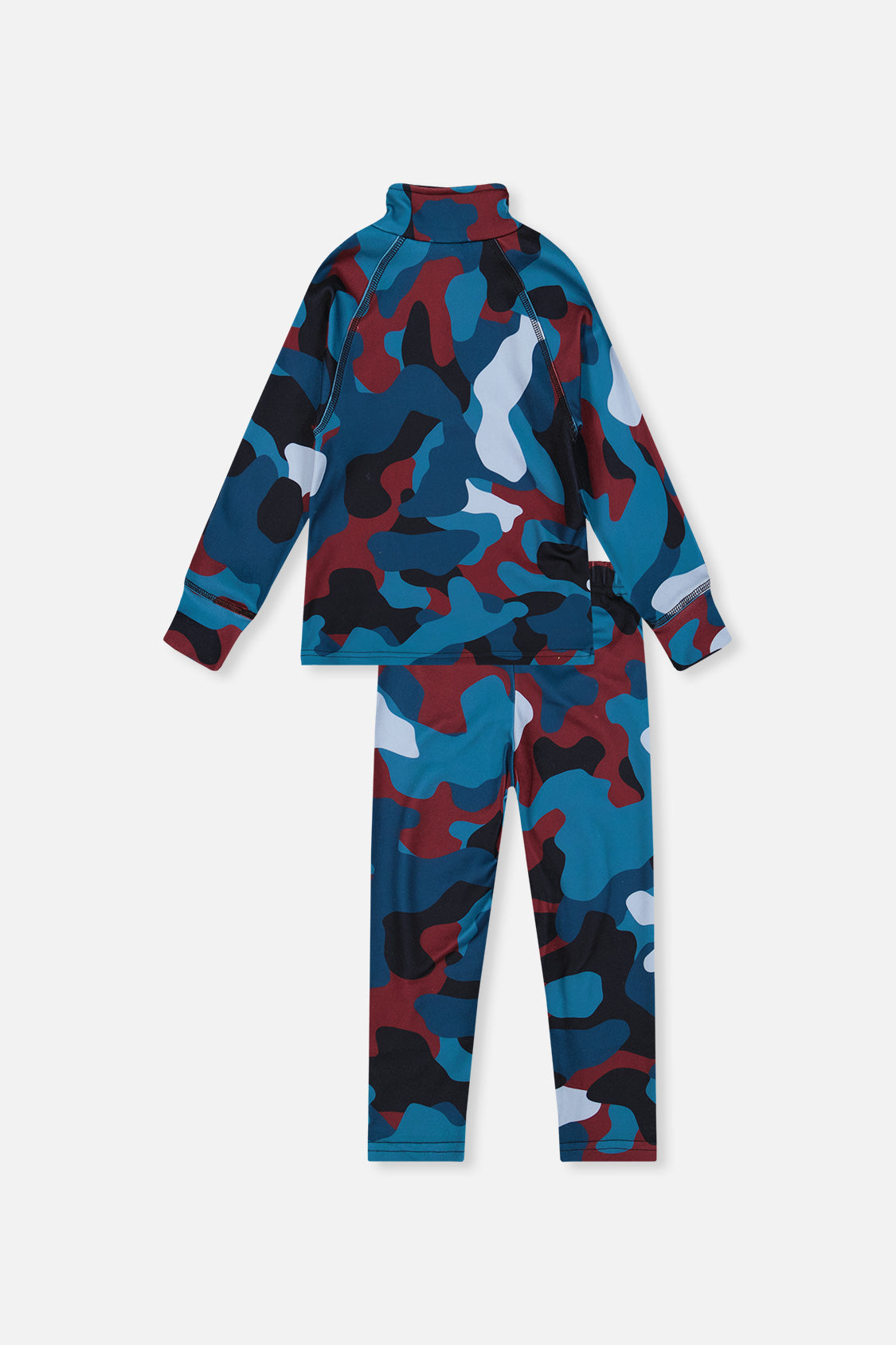 Two Piece Thermal Underwear Blue And Red Camouflage Print-4