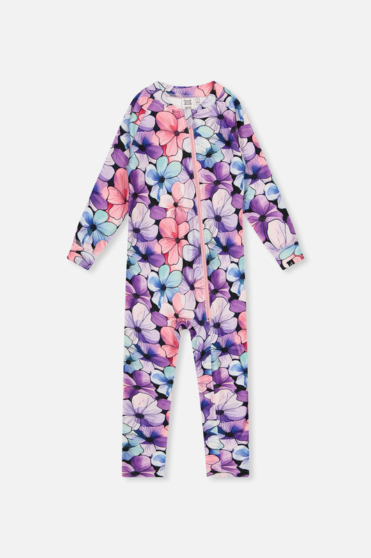 Baby One Piece Thermal Underwear Purple Floral Print-0