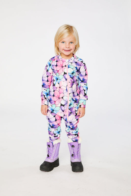 Baby One Piece Thermal Underwear Purple Floral Print-1
