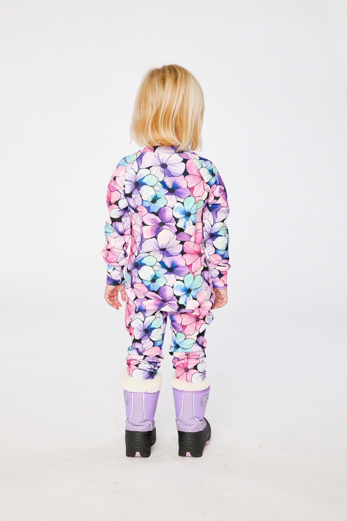 Baby One Piece Thermal Underwear Purple Floral Print-3