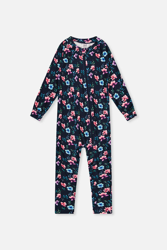 Baby One Piece Thermal Underwear Blue Floral Print-0