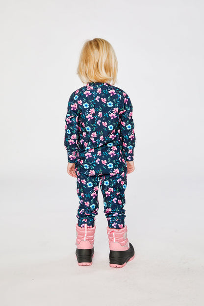 Baby One Piece Thermal Underwear Blue Floral Print-3