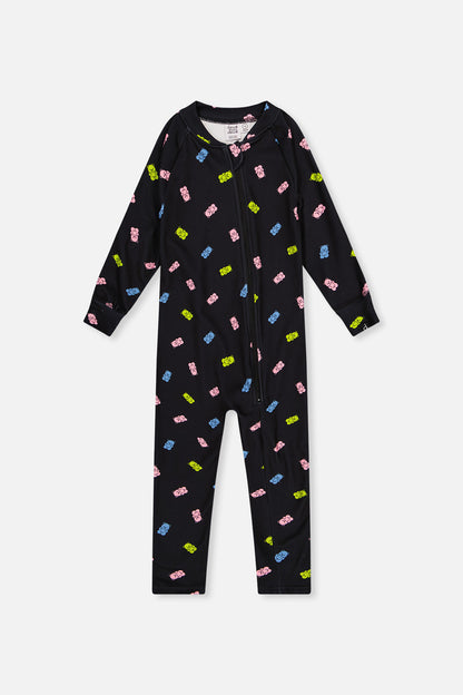 Baby One Piece Thermal Underwear Black Printed Gummy Bears-0