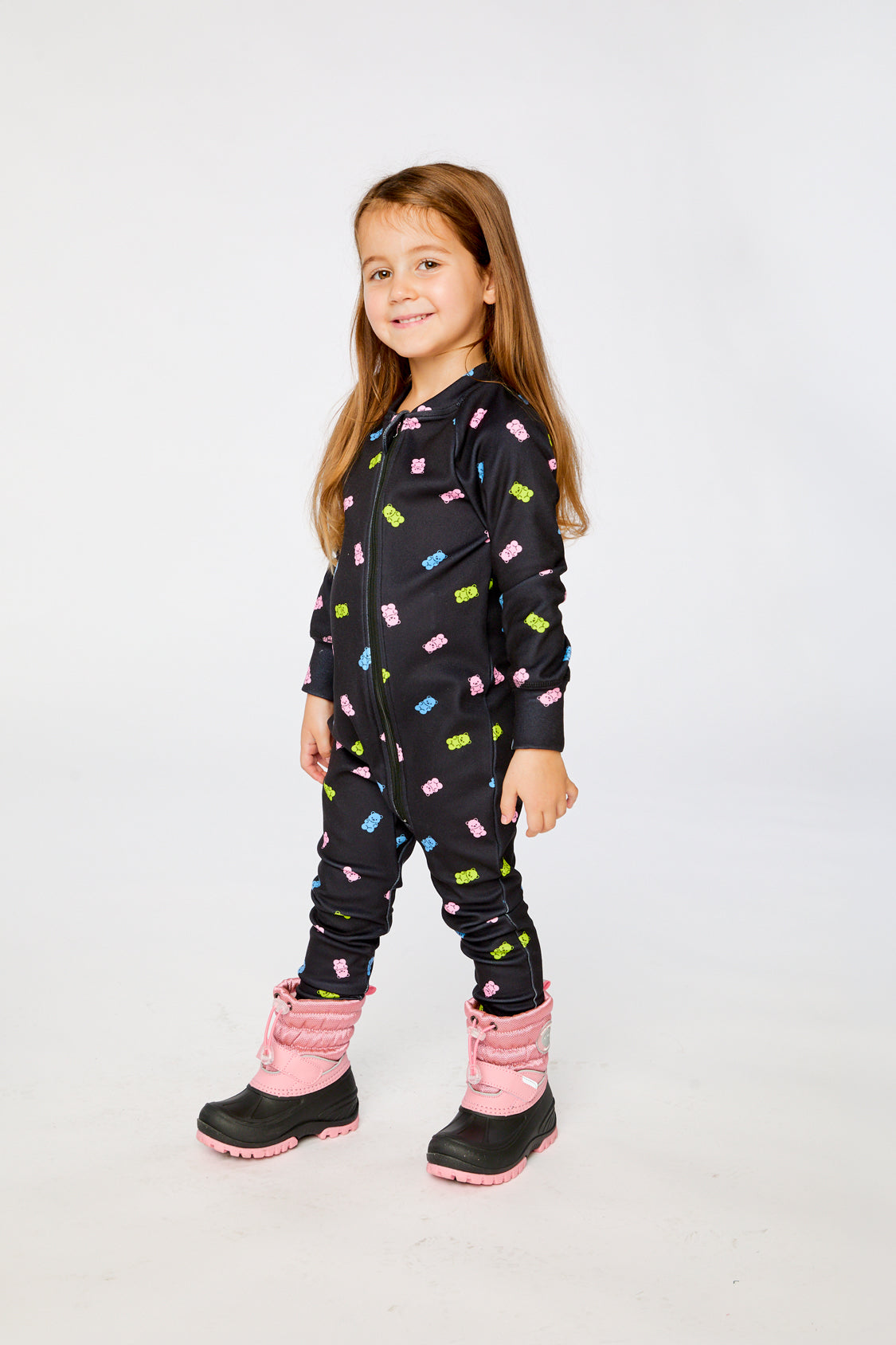Baby One Piece Thermal Underwear Black Printed Gummy Bears-2