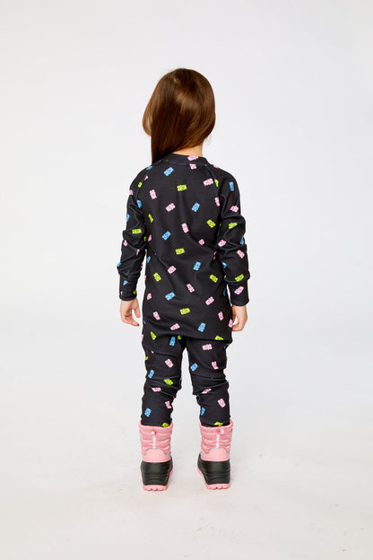 Baby One Piece Thermal Underwear Black Printed Gummy Bears-3
