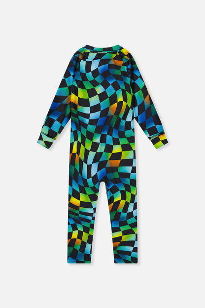 Baby One Piece Thermal Underwear Blue Checkered Print-1