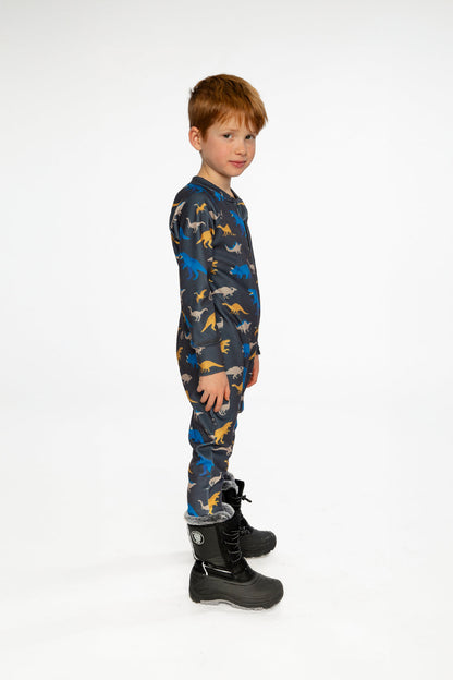 Baby One Piece Thermal Underwear Grey And Blue Dinosaur Print-2